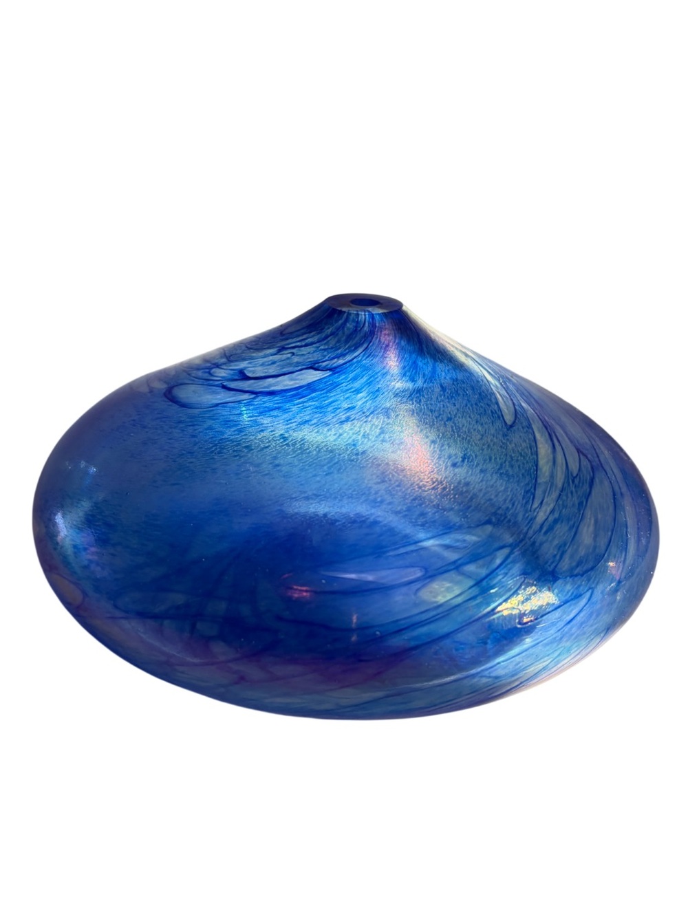 Hand Blown Iridescent Blue Swirl 6” Art Glass